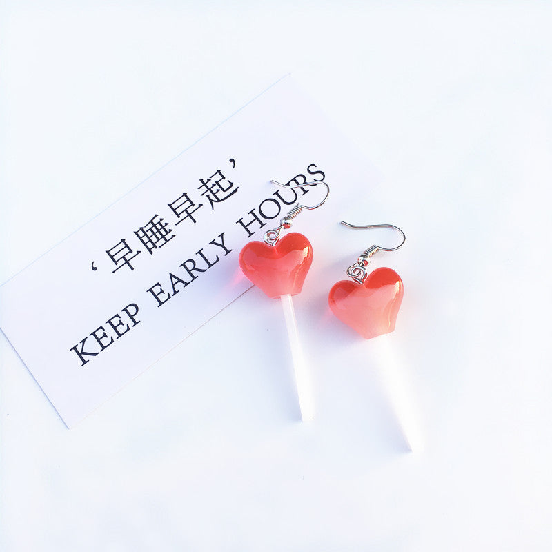 Cute Heart-Shaped Lollipop Earring Resin Candy Earrings