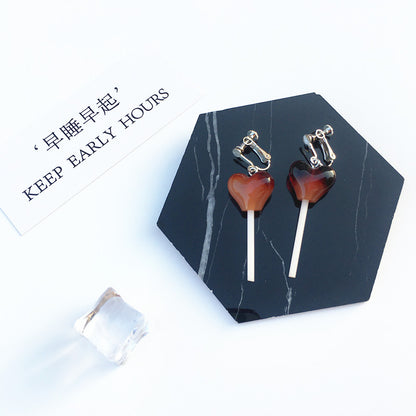 Cute Heart-Shaped Lollipop Earring Resin Candy Earrings