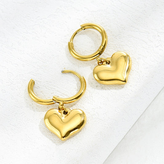 Titanium Steel Plated 14k Gold Fashion Heart Drop Earrings
