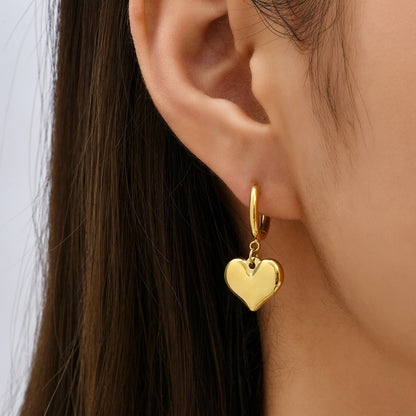 Titanium Steel Plated 14k Gold Fashion Heart Drop Earrings