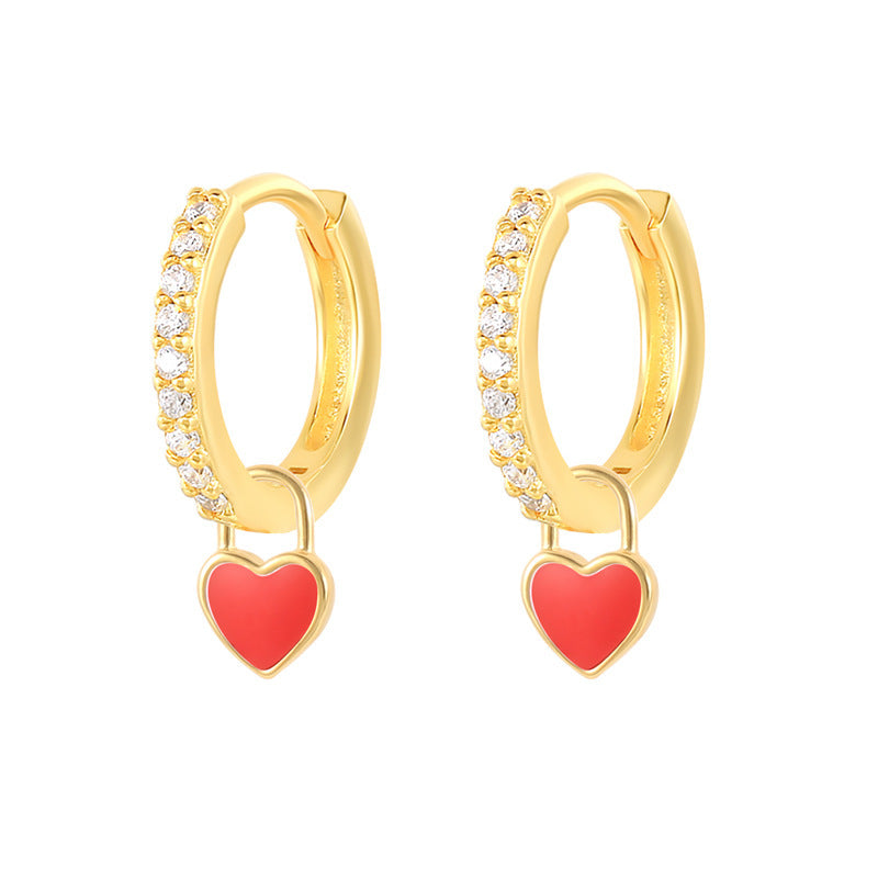 Fashion Heart-shaped Earrings Ear Buckle Drop Oil Copper Earrings