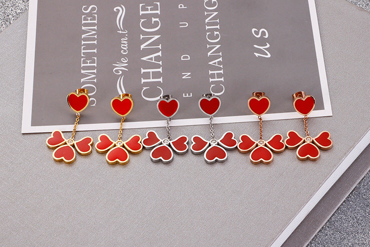 New Korean Red Heart-shaped Titanium Steel Earrings Wholesale Gooddiy