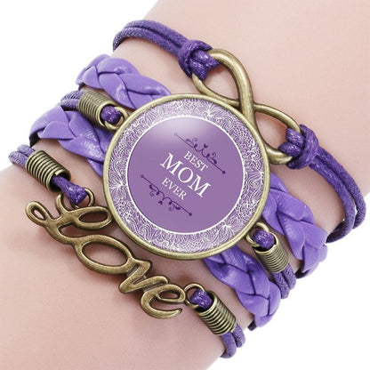 Mother Letter Time Gem Multi-layer Braided Leather Alloy Bracelet Wholesale