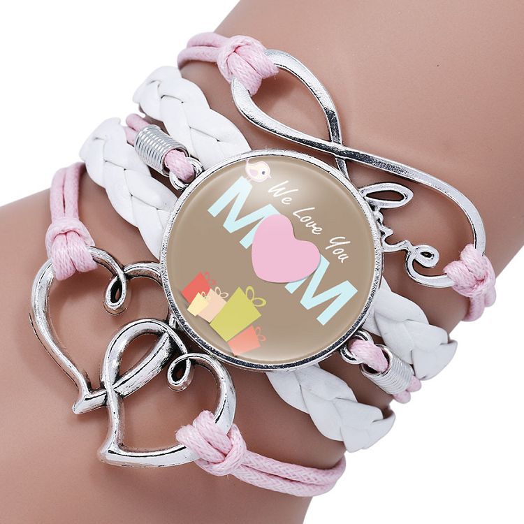 Mother Letter Time Gem Multi-layer Braided Leather Alloy Bracelet Wholesale