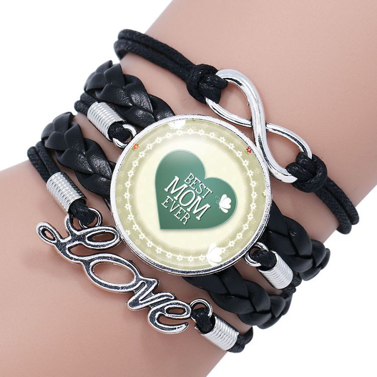 Mother Letter Time Gem Multi-layer Braided Leather Alloy Bracelet Wholesale