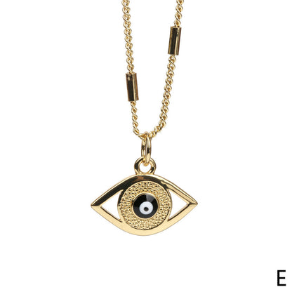 Fashion Color Devil's Eye Oil Drop Copper Gold-plated Cuban Chain Pendant Necklace