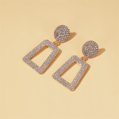 New Long Flashing Diamond Geometric Exaggerated Inlaid Diamond Square Hollow Earrings Wholesale