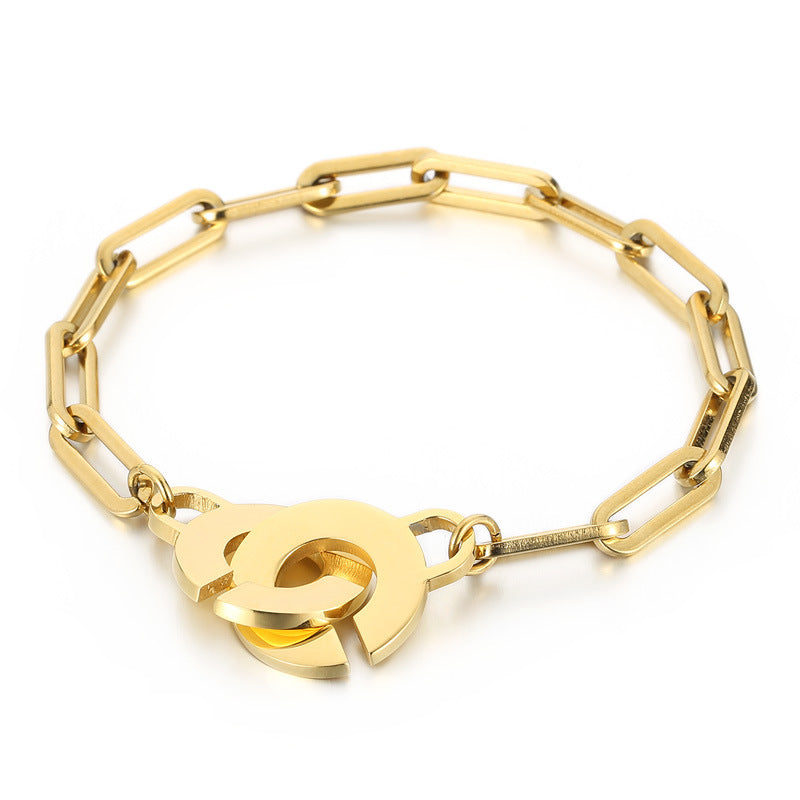 C-shaped Geometric Hollow Chain Opening Stainless Steel Bracelet