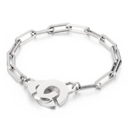 C-shaped Geometric Hollow Chain Opening Stainless Steel Bracelet