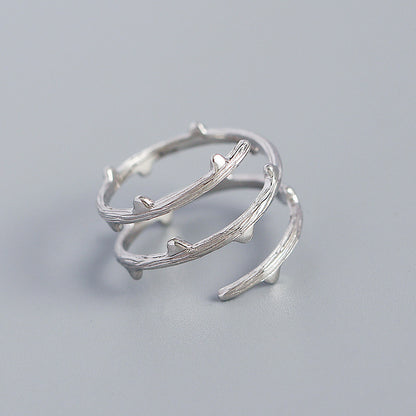 Simple S925 Silver Rattan Branch Texture Geometric Open Ring