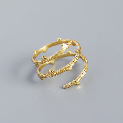 Simple S925 Silver Rattan Branch Texture Geometric Open Ring