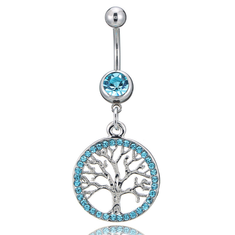 New Diamond-encrusted Happiness Lucky Tree Medical Steel Navel Nails Wholesale