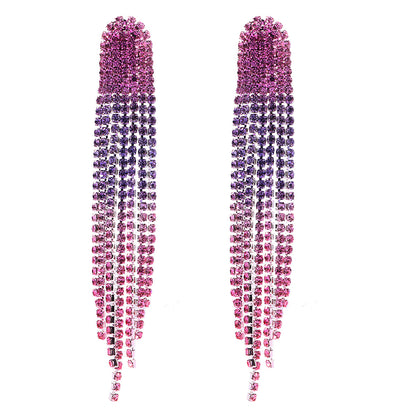 Catwalk Fashionable Gradient Rhinestone Long Welding Claw Tassel Alloy Earrings