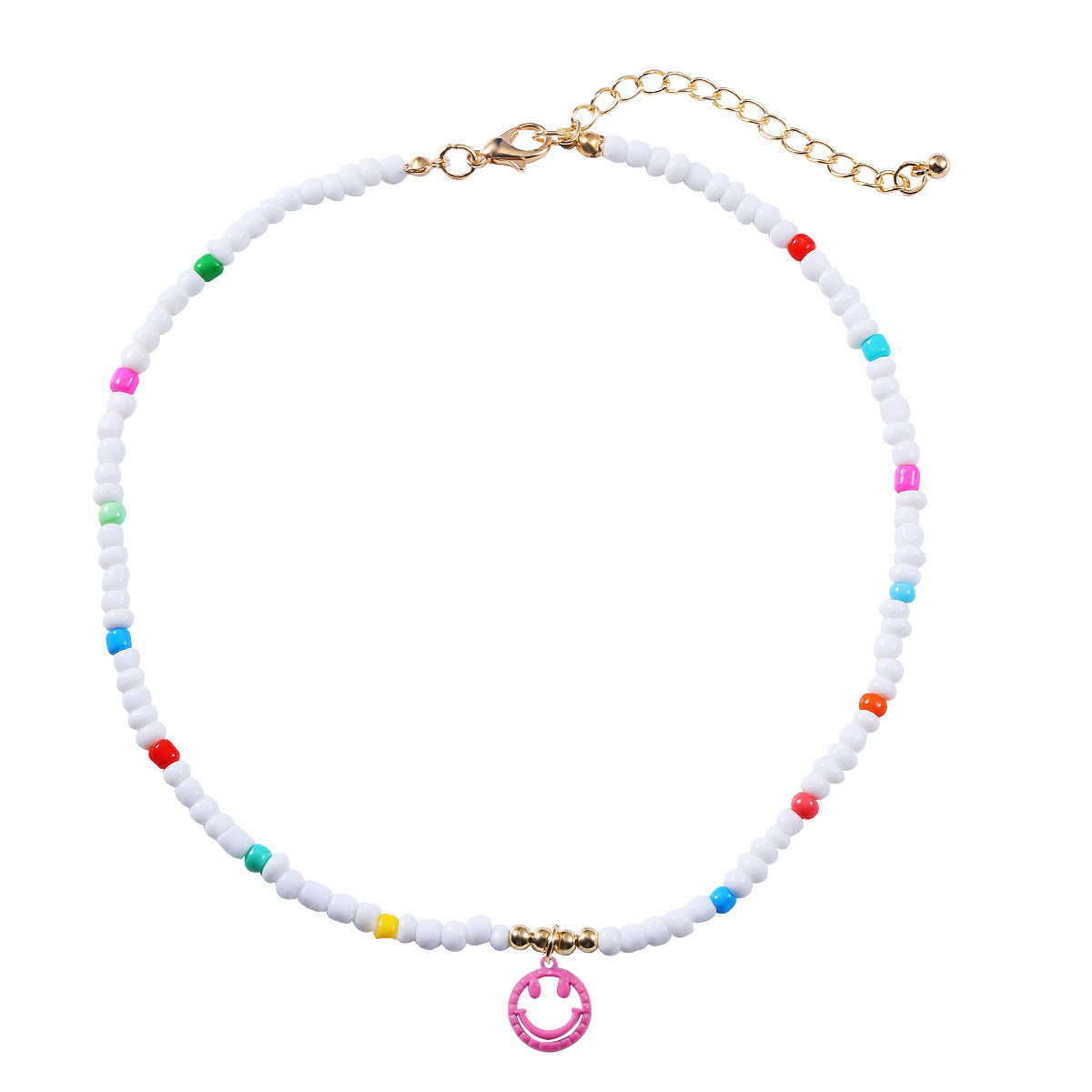 Fashion Cute Colorful Smiley Face Pendant Resin Collarbone Chain