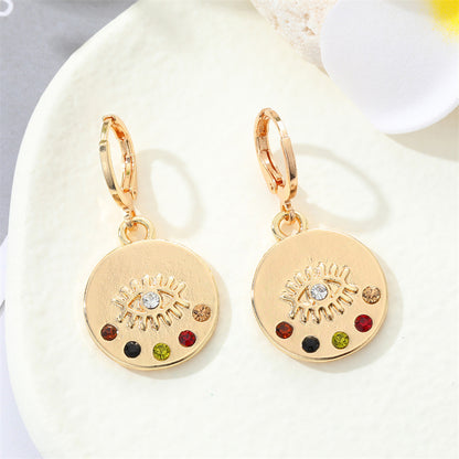 Retro Round Multi-color Devil's Eye Shape Inlaid Zircon Metal Drop Earrings Wholesale