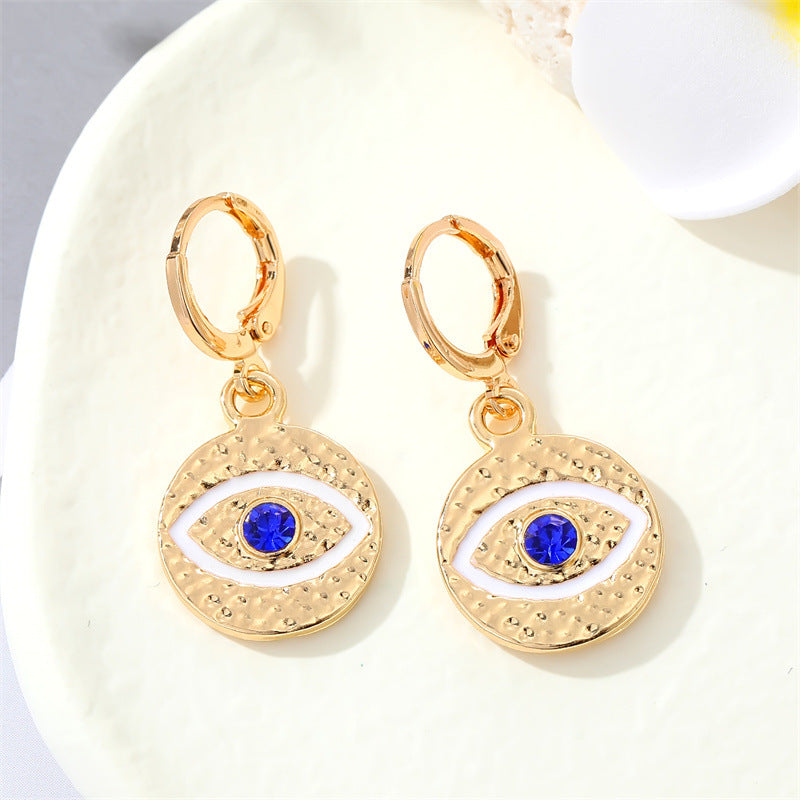 Retro Round Multi-color Devil's Eye Shape Inlaid Zircon Metal Drop Earrings Wholesale