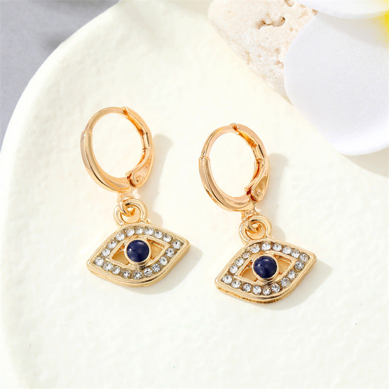 Retro Round Multi-color Devil's Eye Shape Inlaid Zircon Metal Drop Earrings Wholesale