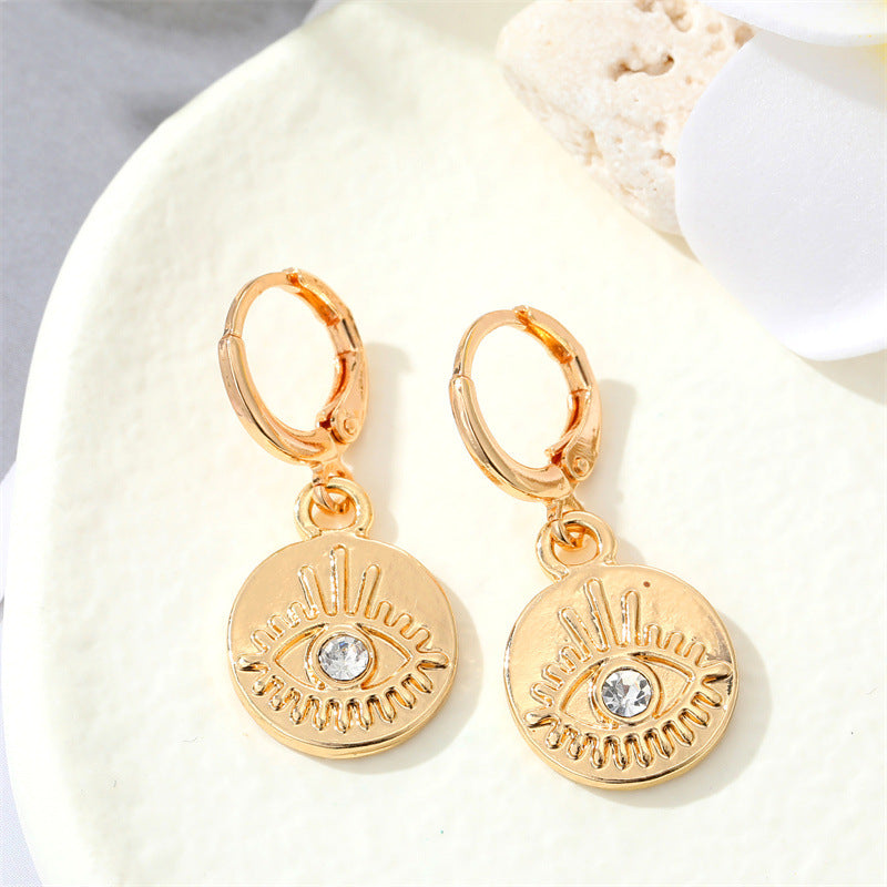 Retro Round Multi-color Devil's Eye Shape Inlaid Zircon Metal Drop Earrings Wholesale