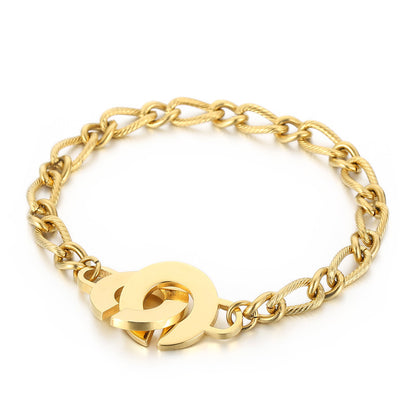 Jewelry Women's Stainless Steel Gold Circle Opening Interlocking Bracelet