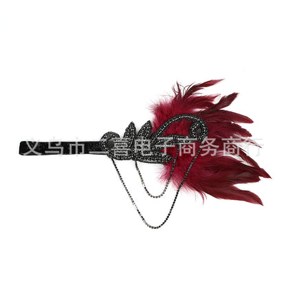 Fashion Retro Tassel Feather Diamond Headband Hairband