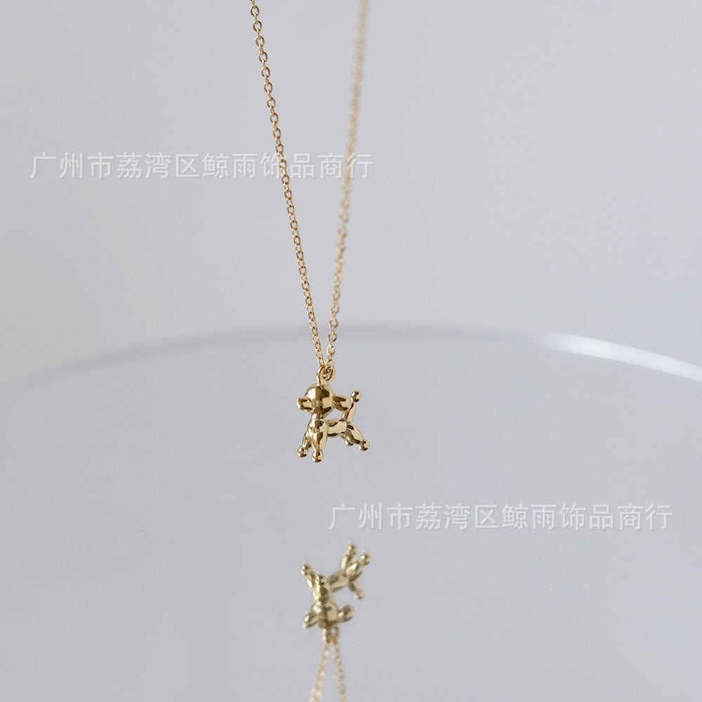 Cute Balloon Puppy Pet Titanium Steel Plated 18k Gold Necklace Clavicle Chain