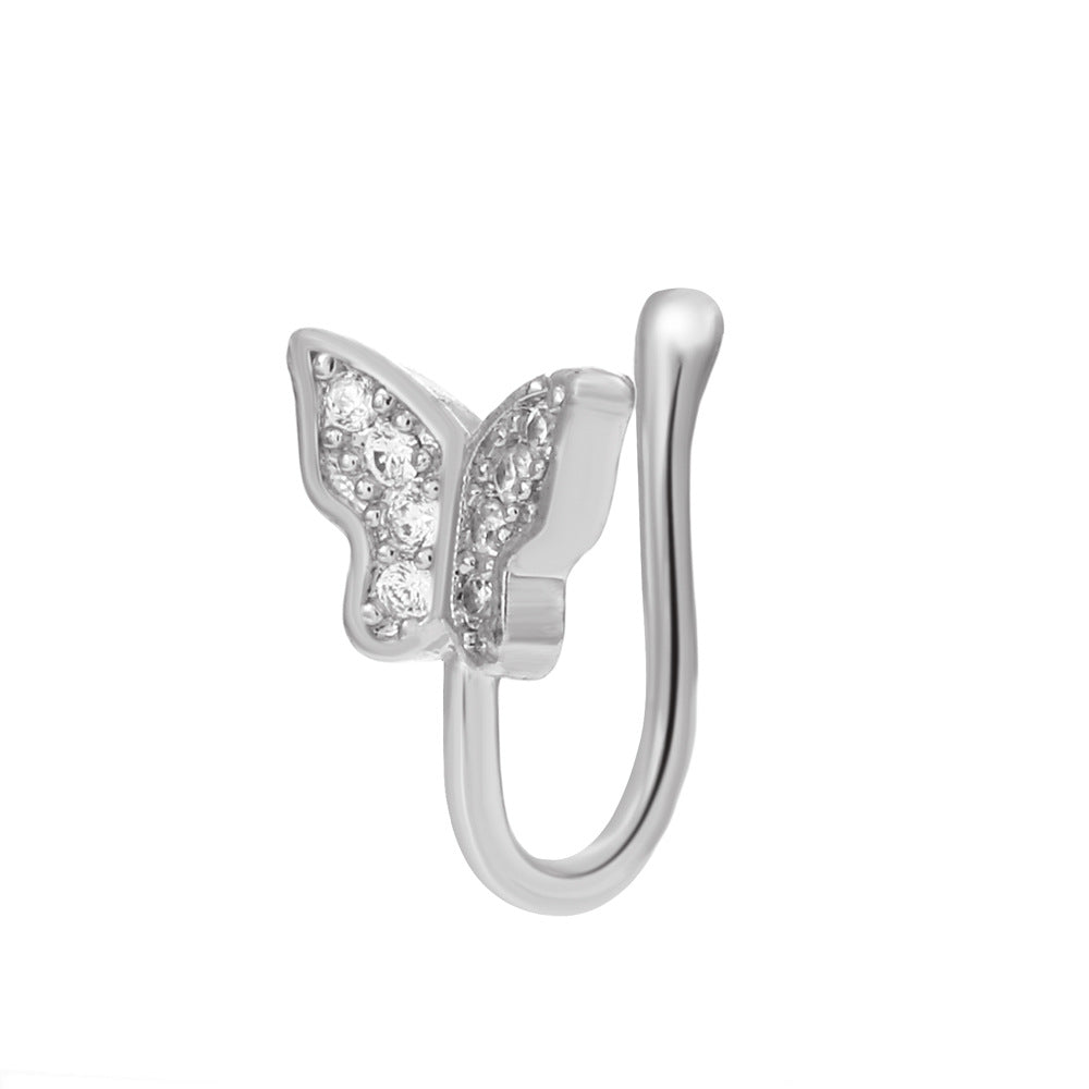 Fashion Butterfly Copper Inlaid Zircon U-shaped False Nose Ring Piercing Jewelry