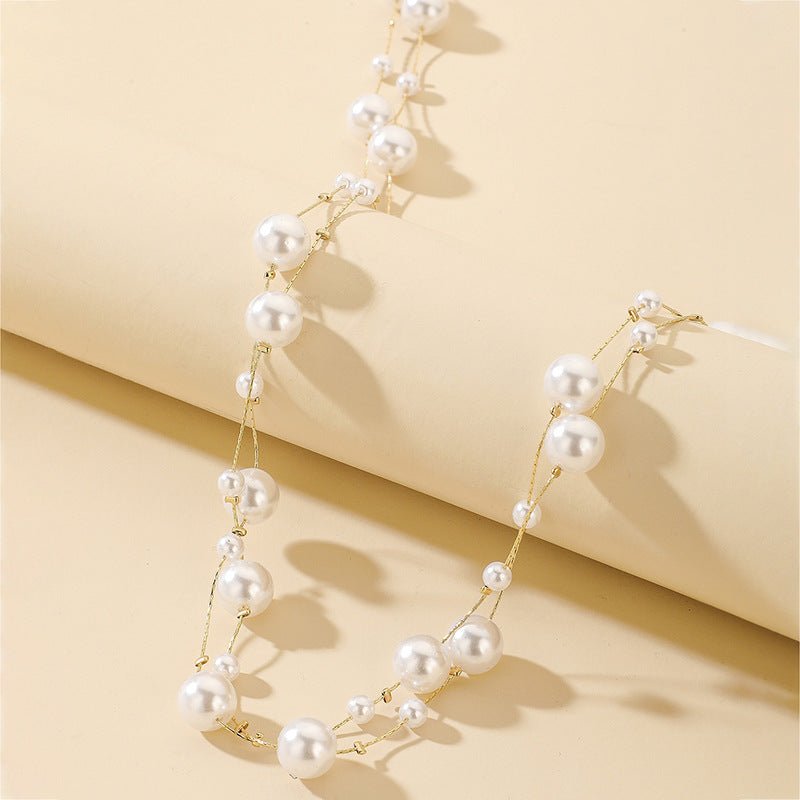 Exaggerated Long Pearl Simple Alloy Multi-layer Necklace Wholesale