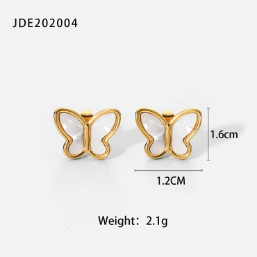 Fashion 18k Gold Natural White Shell Butterfly Shape Stainless Steel Stud