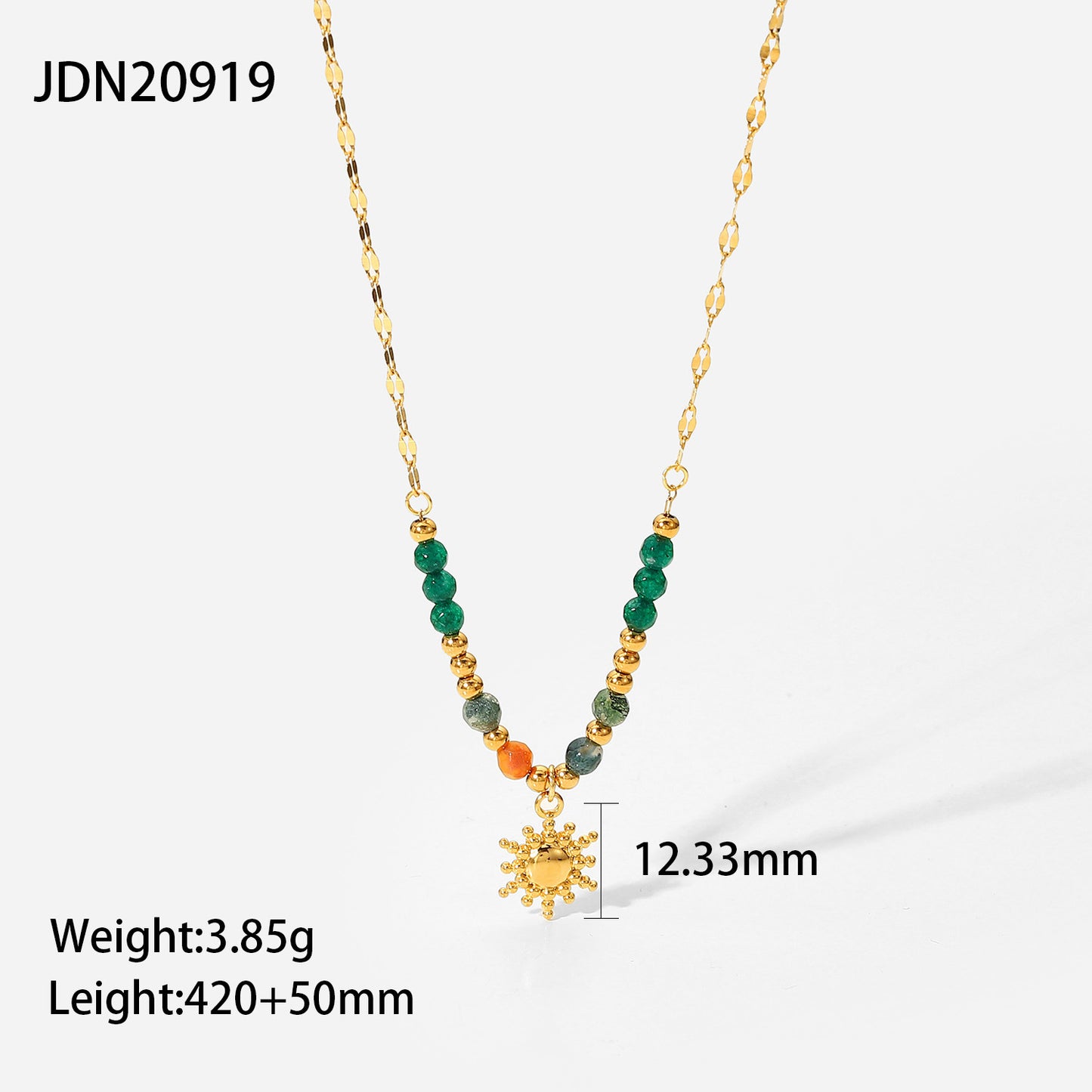 Fashion Natural Stone Pendant 18k Gold Stainless Steel Sun Pendant Necklace