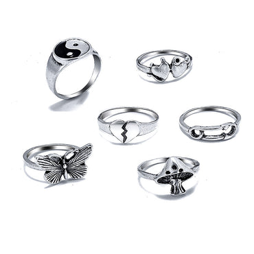 Fashion Retro Mushroom Tai Chi Alloy Ring 6-piece Set