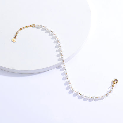 Chinoiserie Circle Imitation Pearl Women's Anklet