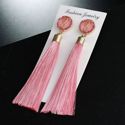 New Long Tassel Earrings High-end Diamond 8-character Polyester Earrings