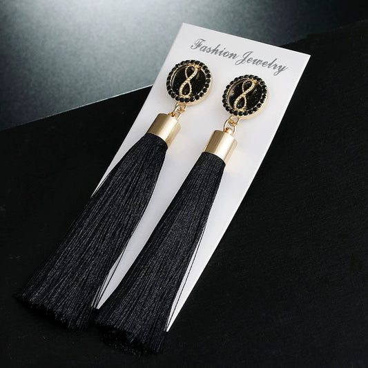 New Long Tassel Earrings High-end Diamond 8-character Polyester Earrings