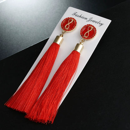 New Long Tassel Earrings High-end Diamond 8-character Polyester Earrings