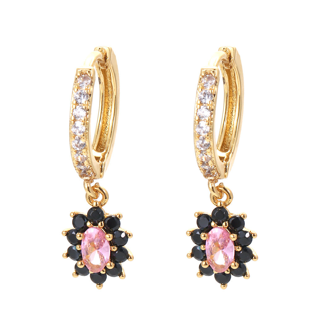 Fashion Retro Earrings Geometric Flower Diamond Copper Drop Earrings