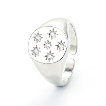 Fashion Star Zirconium Simple Retro Eight-pointed Star Opening Copper Ring