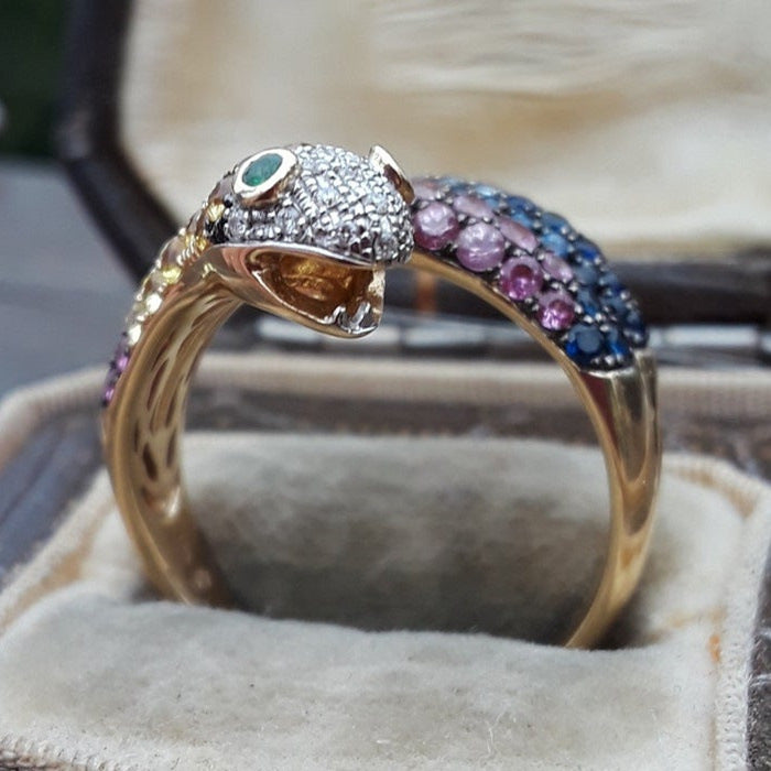 Fashion Color Inlaid Zircon Snake Ring Women's Alloy Ring Wholesale