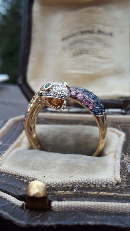 Fashion Color Inlaid Zircon Snake Ring Women's Alloy Ring Wholesale