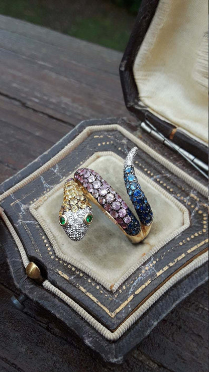 Fashion Color Inlaid Zircon Snake Ring Women's Alloy Ring Wholesale