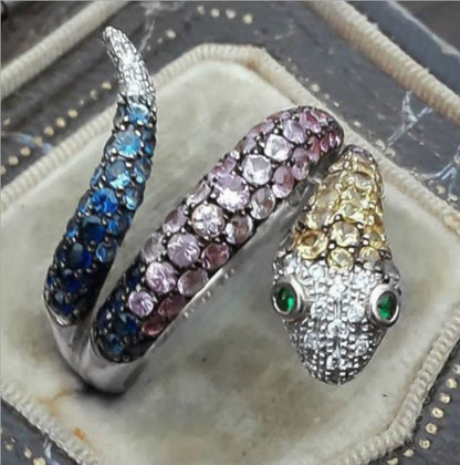 Fashion Color Inlaid Zircon Snake Ring Women's Alloy Ring Wholesale