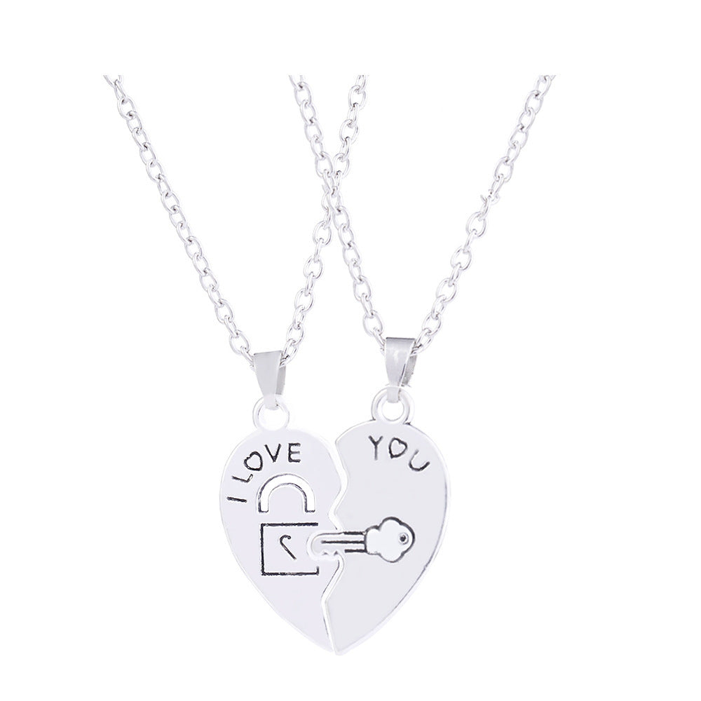 Fashion Heart Stitching Couple Key Lock Pendant Necklace