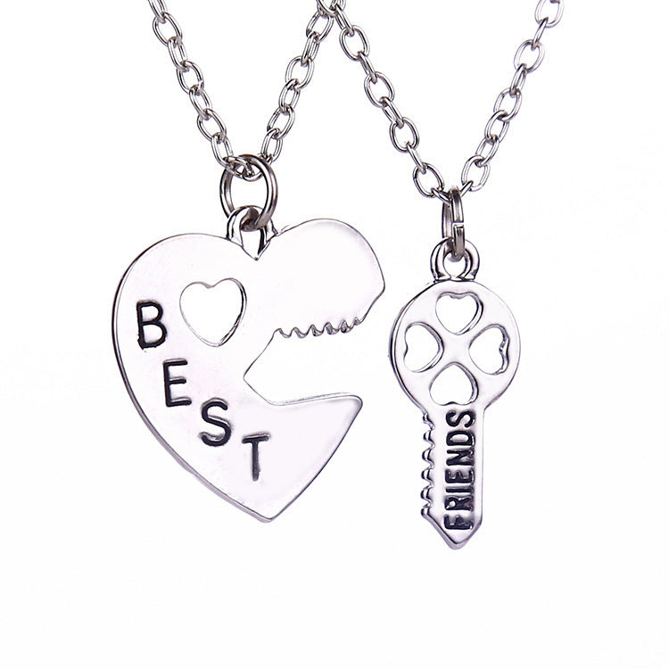 Fashion Heart Stitching Couple Key Lock Pendant Necklace