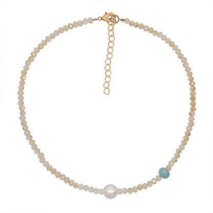 Fashion Double Layered Wearing Crystal Turquoise Pearl Clavicle Chain