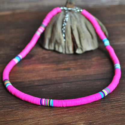New Bohemian Geometric Layered Mixed Color Soft Pottery Short Necklace