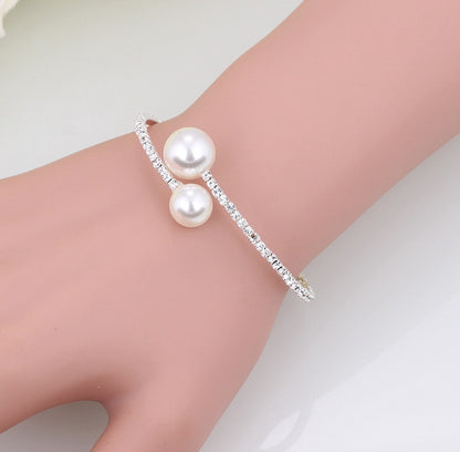 Simple Style Round Alloy Artificial Crystal Artificial Pearls Women's Bracelets Necklace Jewelry Set