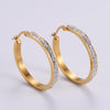 Gold Round Stick Diamond Women's Simple Stainless Steel Ear Hoop Jewelry