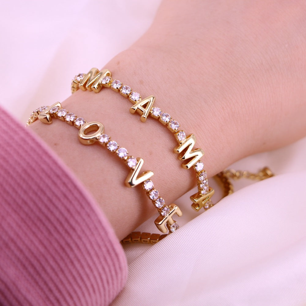 Fashion Letter Love Mama Copper Inlaid Zircon Bracelet