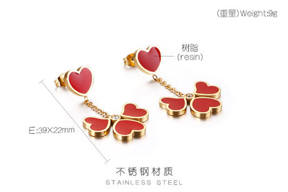 New Korean Red Heart-shaped Titanium Steel Earrings Wholesale Gooddiy