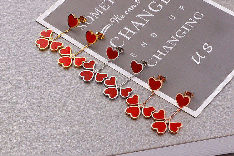 New Korean Red Heart-shaped Titanium Steel Earrings Wholesale Gooddiy