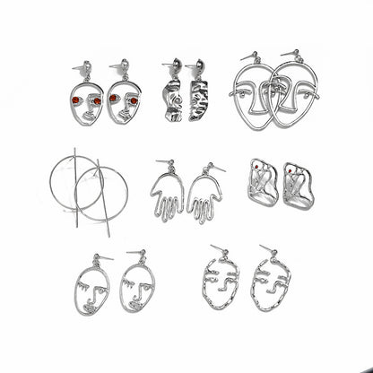 Fashion Creative Hollow Portrait Alloy Drop Earrings Set